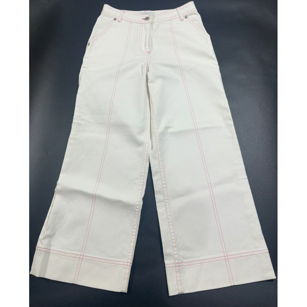 Something Navy NWOT White Pink Stitch High Rise Crop Wide Leg Jeans‎ Size 4